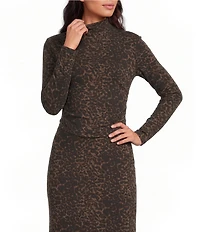 Gianni Bini Daily Long Sleeve Mock Neck Leopard Print Crop Top