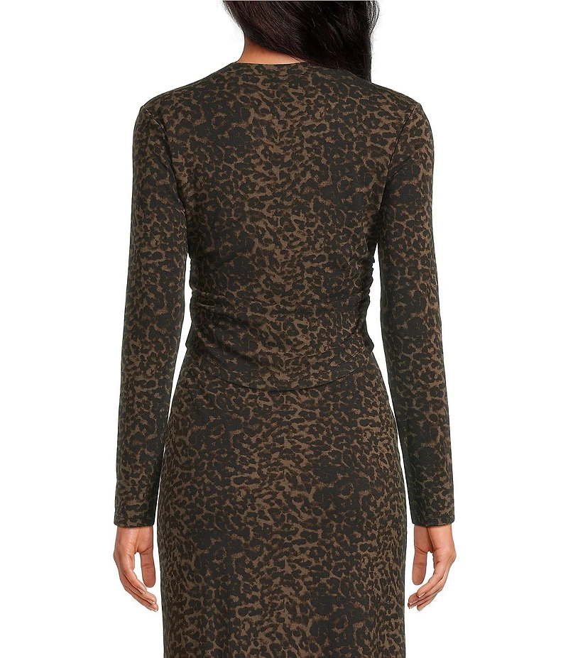 Gianni Bini Daily Long Sleeve Mock Neck Leopard Print Crop Top