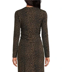 Gianni Bini Daily Long Sleeve Mock Neck Leopard Print Crop Top