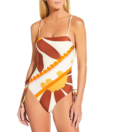 Gianni Bini Daisy Ruched Tie Side One Piece Swimsuit