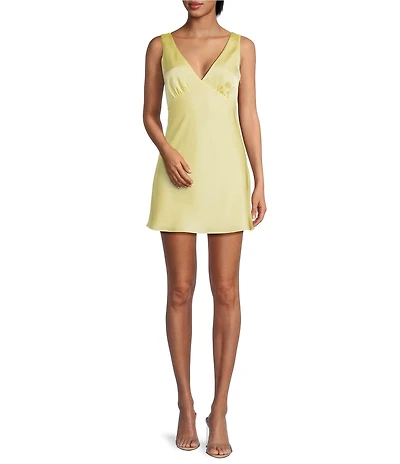 Gianni Bini Daisy Satin V-Neck Sleeveless Mini Dress