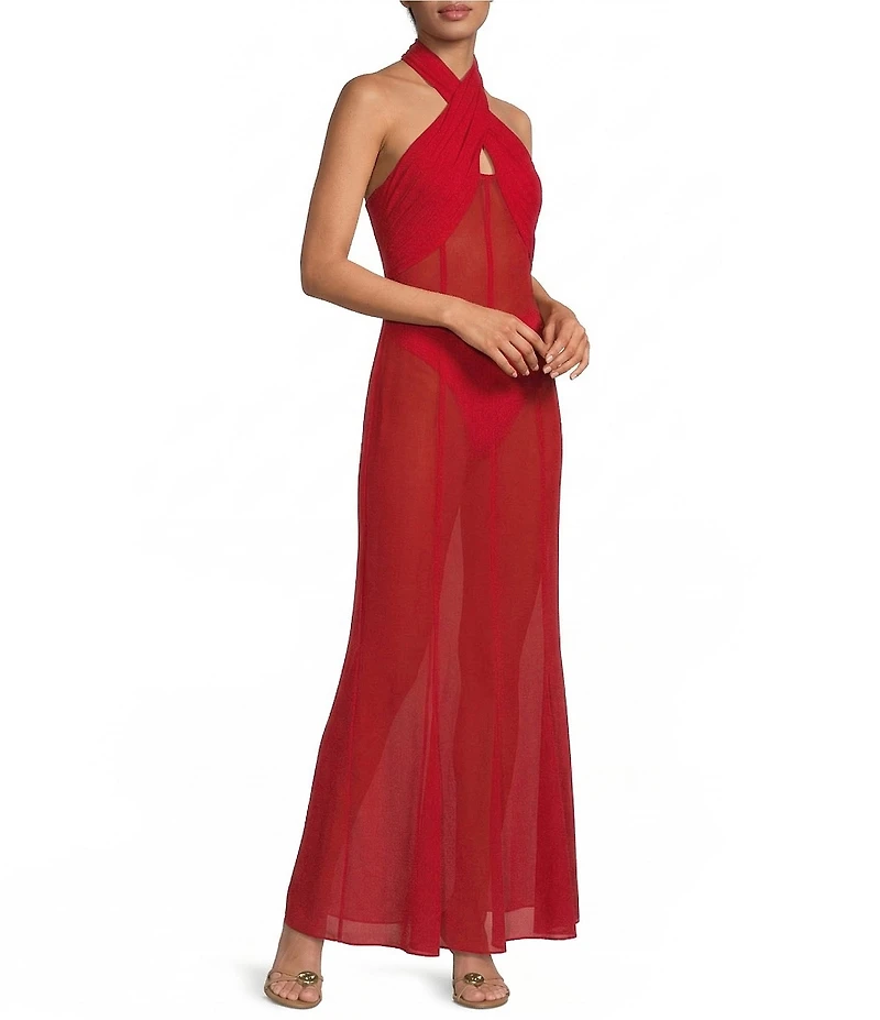Gianni Bini Dana Keyhole Neckline Sleeveless Chiffon Maxi Dress