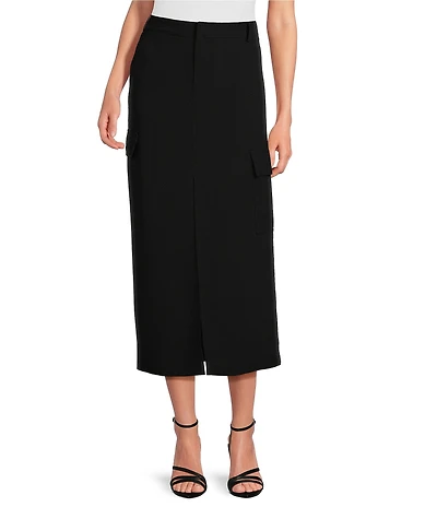 Gianni Bini Dani Crepe High Waist Cargo Front Slit Pencil Midi Skirt