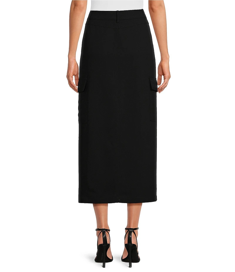 Gianni Bini Dani Crepe High Waist Cargo Front Slit Pencil Midi Skirt