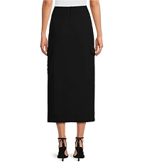 Gianni Bini Dani Crepe High Waist Cargo Front Slit Pencil Midi Skirt