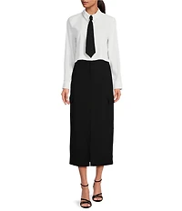 Gianni Bini Dani Crepe High Waist Cargo Front Slit Pencil Midi Skirt