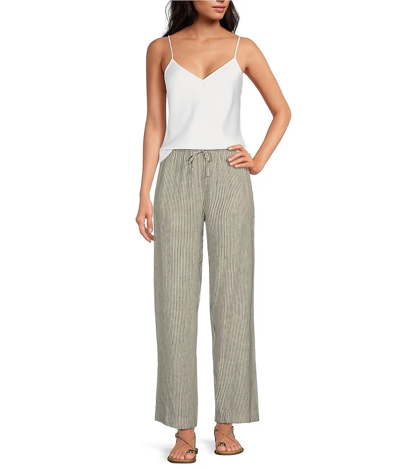 Gianni Bini Dani Stripe Print Linen Drawstring Wide Leg Pants