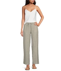 Gianni Bini Dani Stripe Print Linen Drawstring Wide Leg Pants