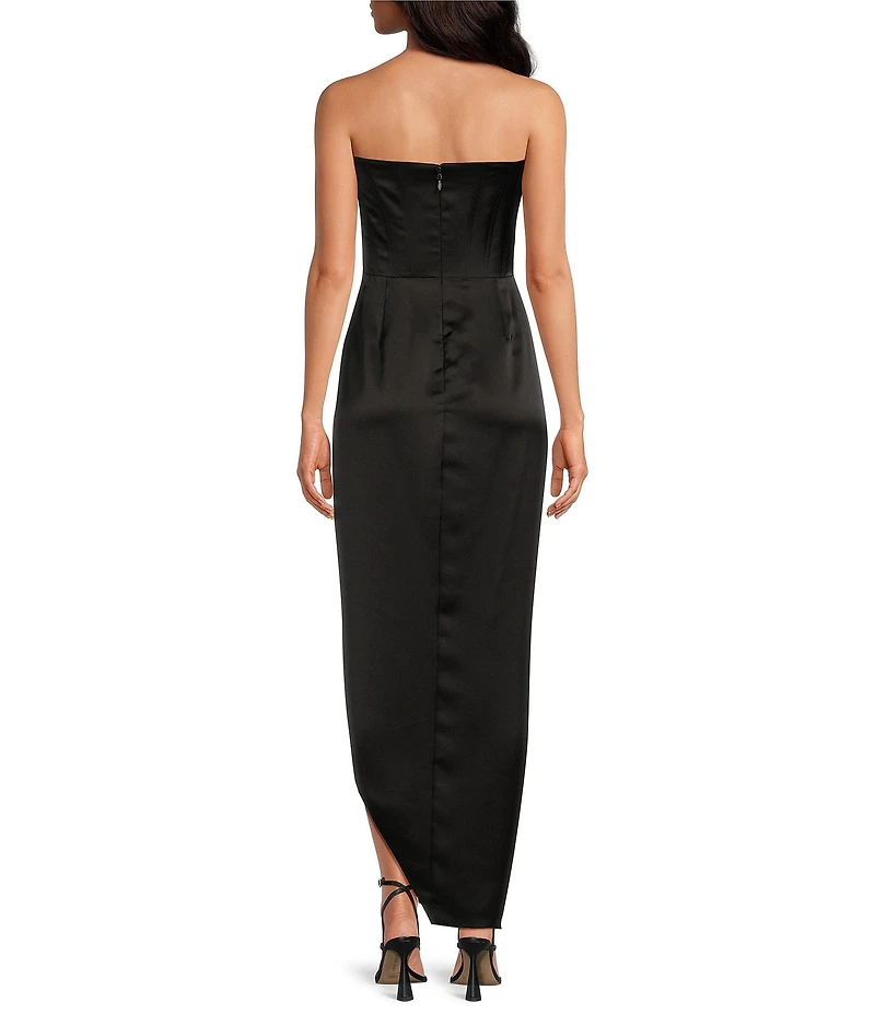 Gianni Bini Daphne Satin Ruched Straight Neck Sleeveless Asymmetrical Hem Sheath Dress