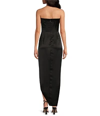 Gianni Bini Daphne Satin Ruched Straight Neck Sleeveless Asymmetrical Hem Sheath Dress
