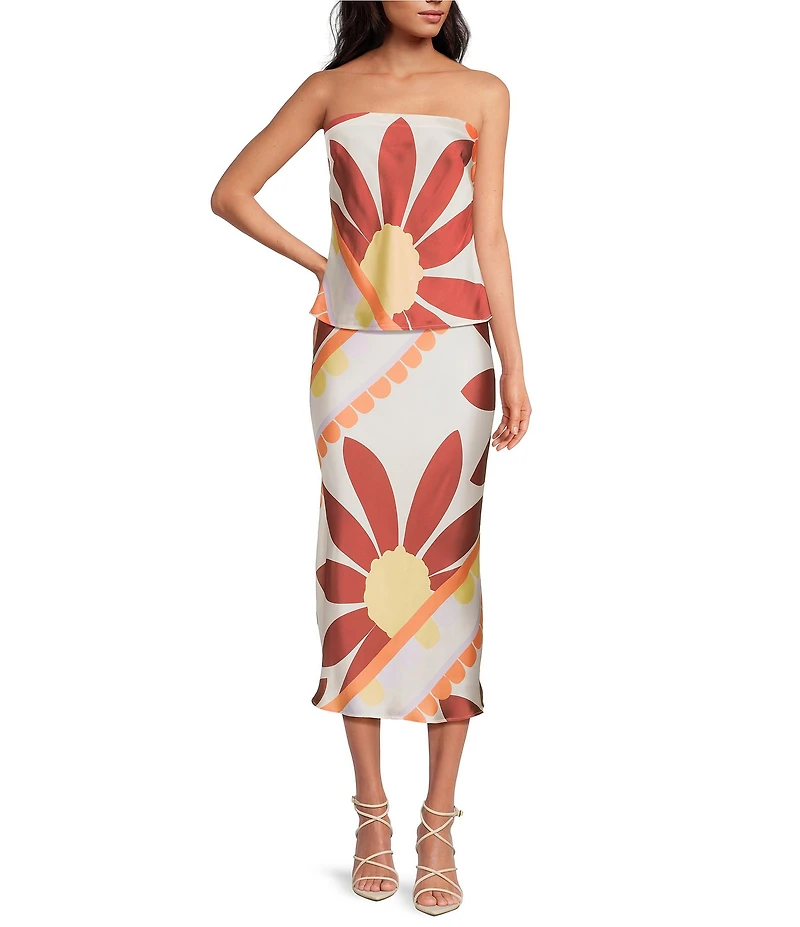 Gianni Bini Deanna Square Neck Strapless Printed Satin Coordinating Top