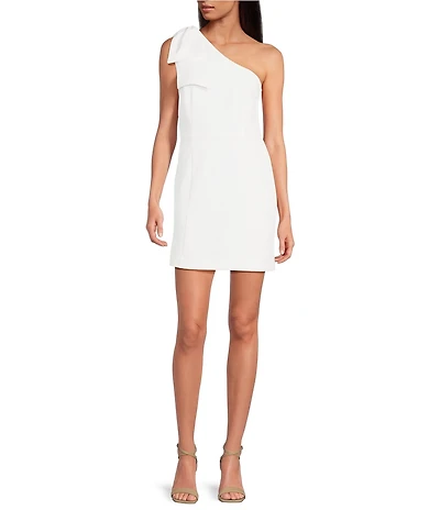Gianni Bini Deliah One Bow Shoulder Sleeveless Sheath Crepe Mini Dress