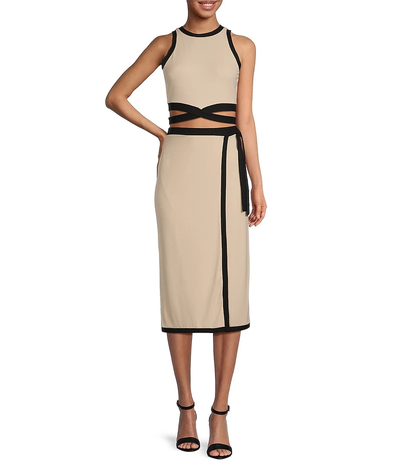 Gianni Bini Dena Ribbed Knit Crew Neck Sleeveless Tie Waist Coordinating Cropped Top