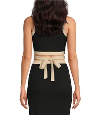 Gianni Bini Dena Ribbed Knit Crew Neck Sleeveless Tie Waist Coordinating Cropped Top