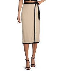 Gianni Bini Dena Ribbed Knit Coordinating Front Midi Wrap Skirt