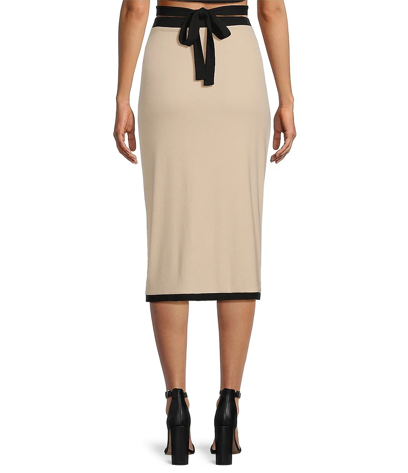 Gianni Bini Dena Ribbed Knit Coordinating Front Midi Wrap Skirt