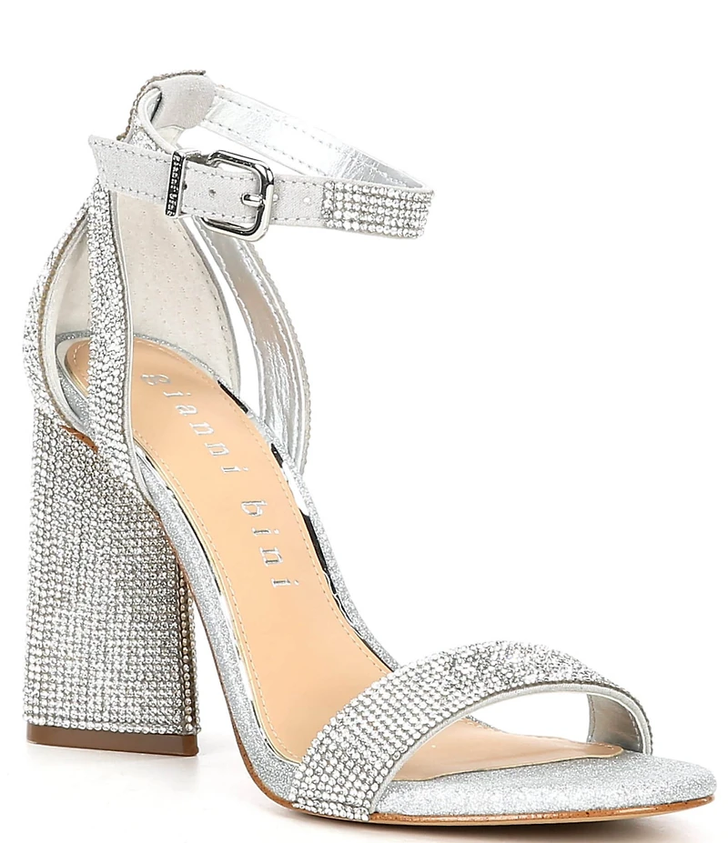 Gianni Bini Dericka Rhinestone Ankle Strap Block Heel Dress Sandals