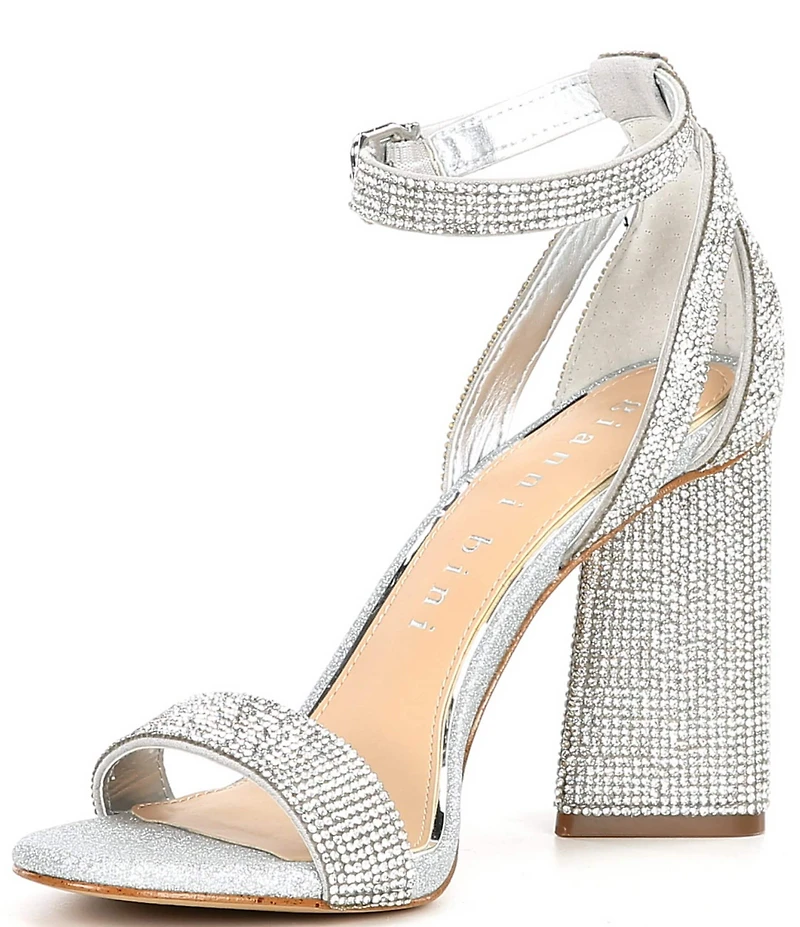 Gianni Bini Dericka Rhinestone Ankle Strap Block Heel Dress Sandals