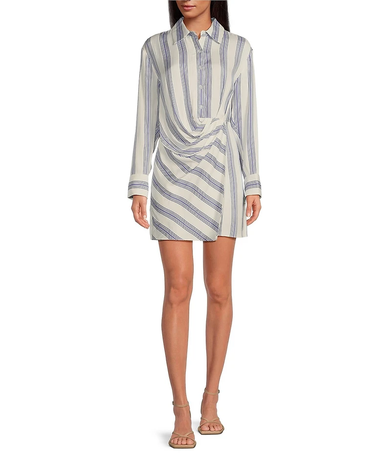 Gianni Bini Diane Striped Button Front Faux Wrap Dress
