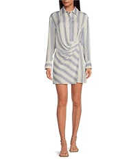 Gianni Bini Diane Striped Button Front Faux Wrap Dress