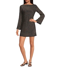 Gianni Bini Dionne Satin Leopard Print Long Sleeve Open Back Mini Dress