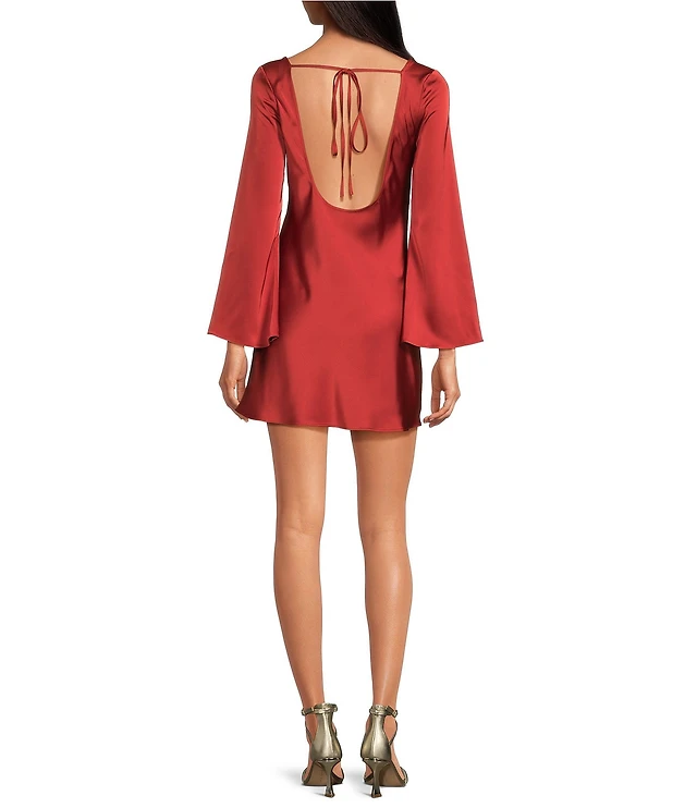 Gianni Bini Dionne Satin Boat Neck Long Sleeve Mini Dress | Liberty Center Gianni Bini Dionne Satin Boat Neck Long Sleeve Mini Dress | Liberty Center