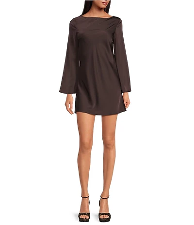 Gianni Bini Dionne Satin Long Sleeve Open Back Mini Dress