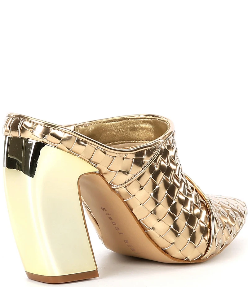 Gianni Bini Donovantwo Woven Pointed Toe Metallic Block Heel Mules