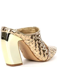 Gianni Bini Donovantwo Woven Pointed Toe Metallic Block Heel Mules