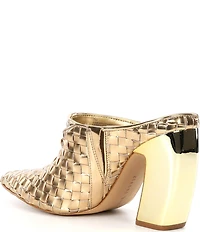 Gianni Bini Donovantwo Woven Pointed Toe Metallic Block Heel Mules