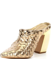 Gianni Bini Donovantwo Woven Pointed Toe Metallic Block Heel Mules