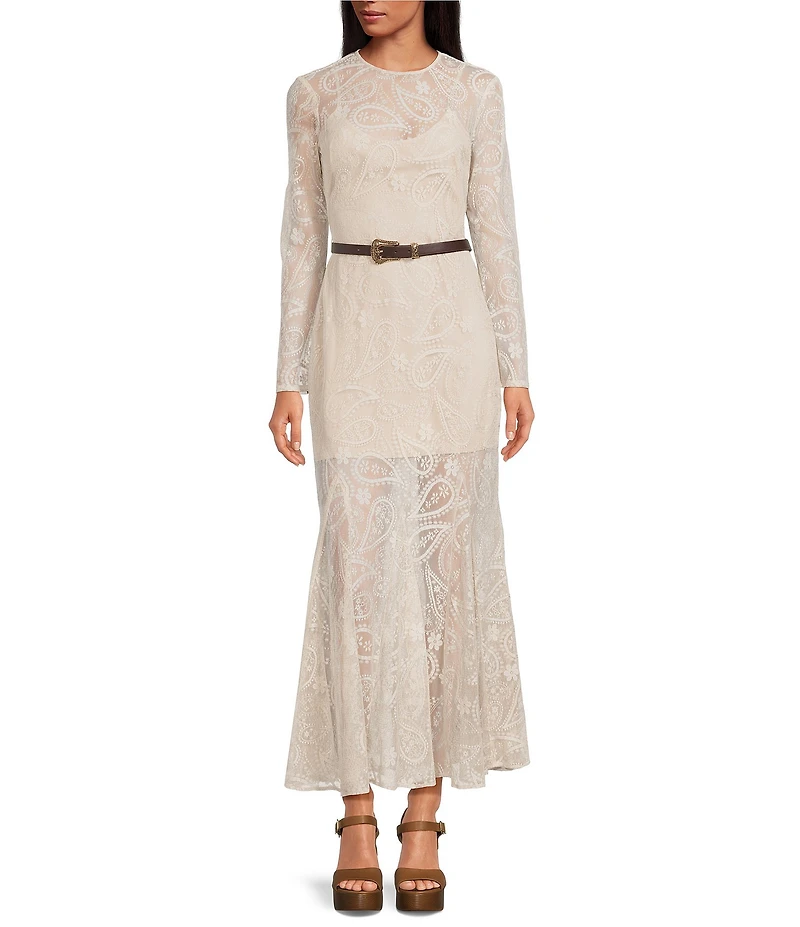 Gianni Bini Eden Lace Belted Long Sleeve Dress