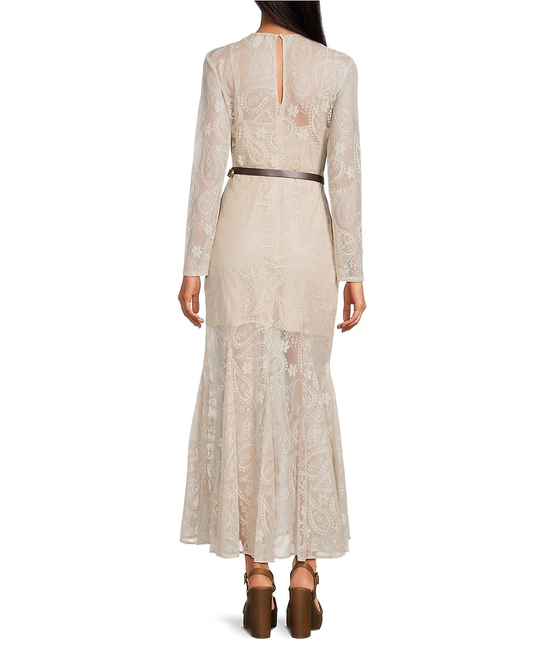 Gianni Bini Eden Lace Belted Long Sleeve Dress