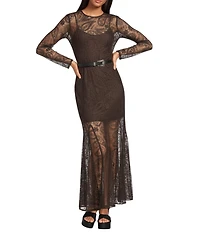 Gianni Bini Eden Lace Belted Long Sleeve Dress