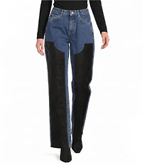 Gianni Bini Edie Suede Patch Straight Leg Denim Jeans