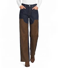 Gianni Bini Edie Suede Patch Straight Leg Indigo Denim Jeans