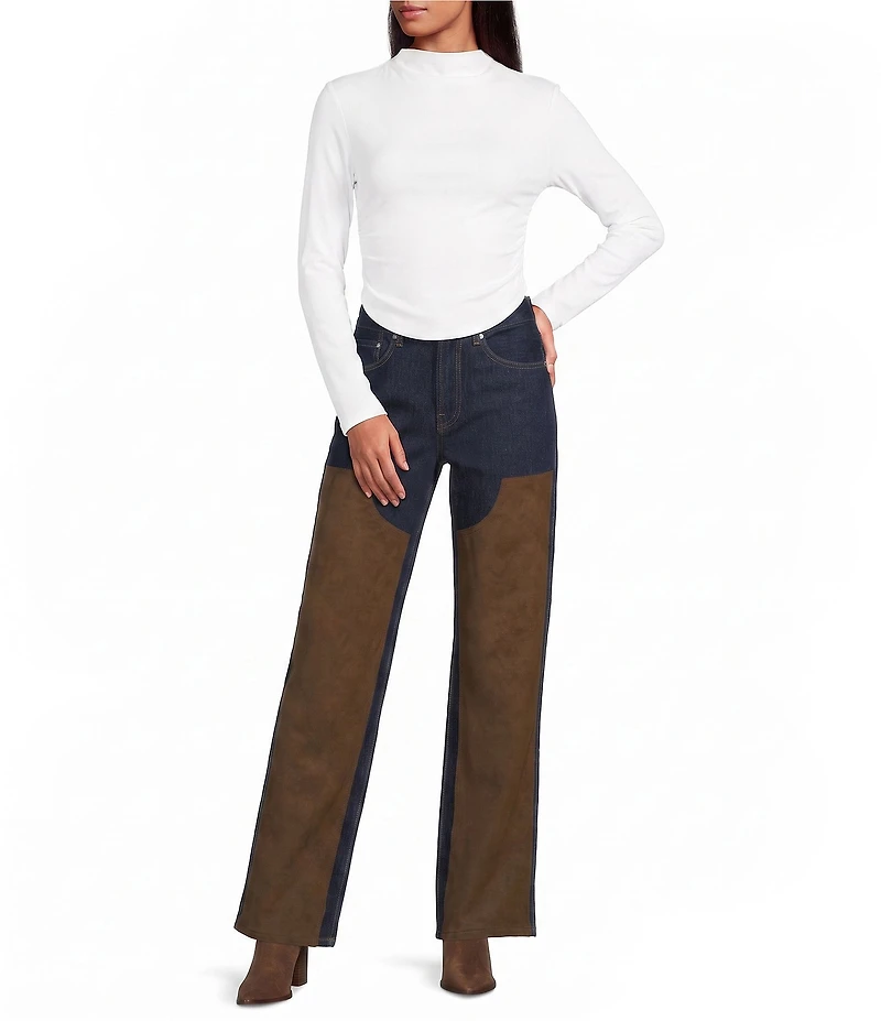 Gianni Bini Edie Suede Patch Straight Leg Indigo Denim Jeans