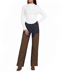 Gianni Bini Edie Suede Patch Straight Leg Indigo Denim Jeans