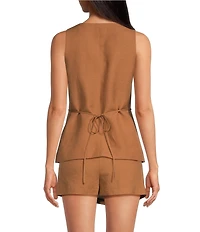 Gianni Bini Effie Square Neck Sleeveless Coordinating Linen Vest Top