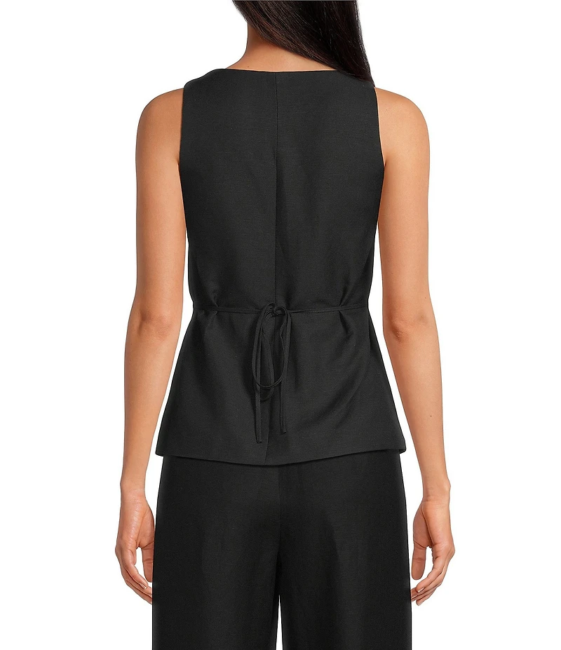Gianni Bini Effie Square Neck Sleeveless Coordinating Linen Vest Top