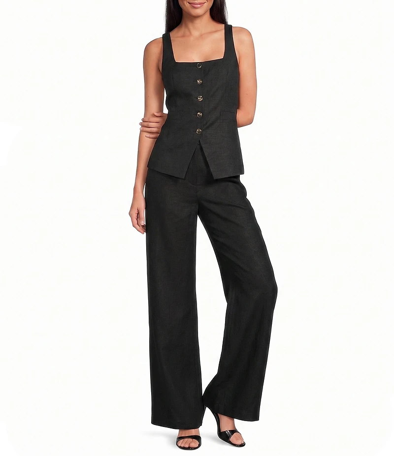 Gianni Bini Effie Square Neck Sleeveless Coordinating Linen Vest Top