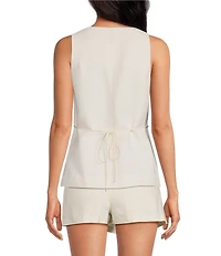 Gianni Bini Effie Square Neck Sleeveless Coordinating Linen Vest Top