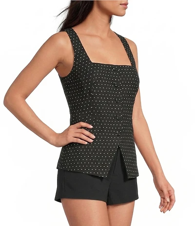 Gianni Bini Elena Polka Dot Print Square Neckline Sleeveless Coordinating Linen Vest