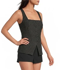 Gianni Bini Elena Polka Dot Print Square Neckline Sleeveless Coordinating Linen Vest