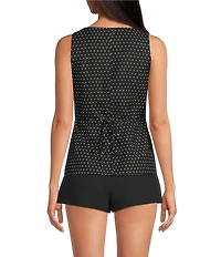 Gianni Bini Elena Polka Dot Print Square Neckline Sleeveless Coordinating Linen Vest