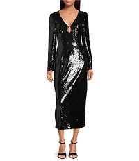 Gianni Bini Ella Sequin V-Neck Long Sleeve Slip Maxi Dress