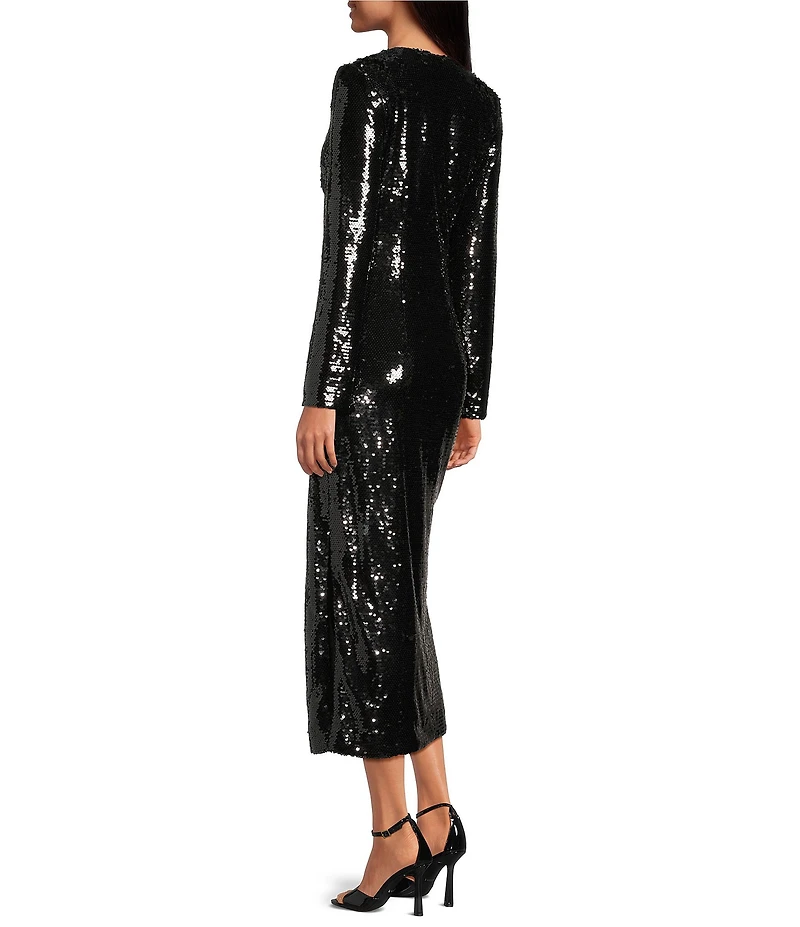 Gianni Bini Ella Sequin V-Neck Long Sleeve Slip Maxi Dress