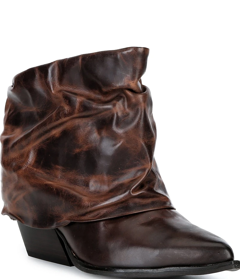 Gianni Bini Eller Distressed Leather Cuffed Block Heel Booties