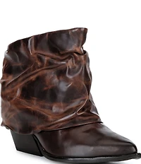 Gianni Bini Eller Distressed Leather Cuffed Block Heel Booties