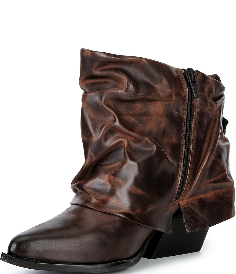 Gianni Bini Eller Distressed Leather Cuffed Block Heel Booties